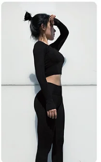 Бесшовный комплект для йоги, одежда для фитнеса, спортивные женские штаны, топы для бега, костюм для спортивных упражнений - Цвет: Black Set