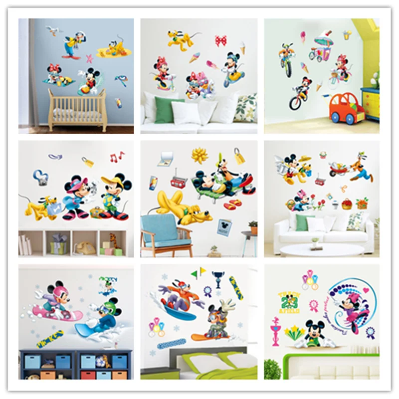 % Новый Микки Минни Плуто и Гуфи играть мультфильм наклейки на стену детская