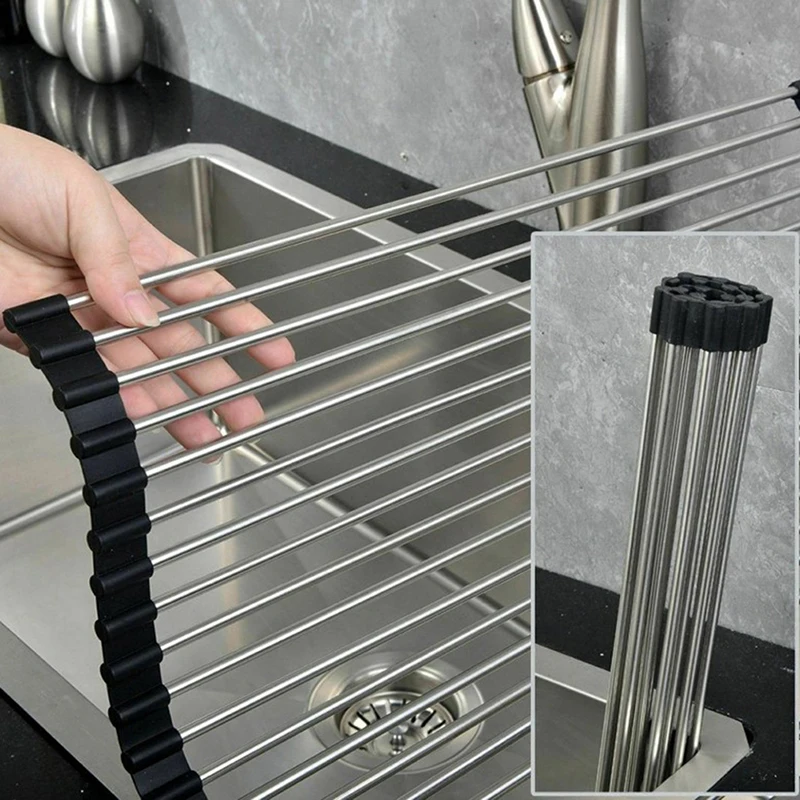 

Extra Large Over the Sink Roll-Up Dish Drying Rack Pan Food Drainer Mat