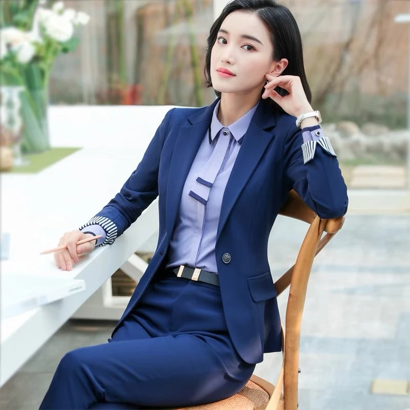 Womens 2 Piece Blazer Suit Solid Office Work Suits with Waistband Business Sets for Women Blazer Jacket Pant Suits