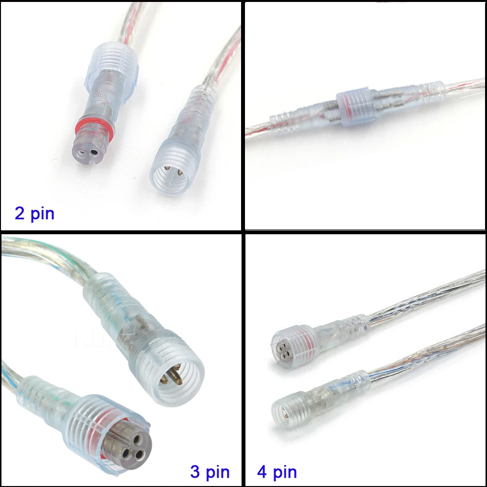 

Free Shipping 2 Pin 3 Pin 4 pin Waterproof Cable Transparent LED connector Male Female Plug For 5050 3528 SMD LED Strip Light