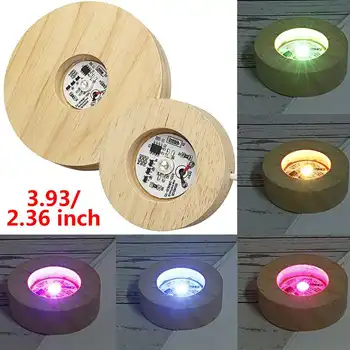 

Wooden LED Display Stand 3D Night Light Base Round Base Holder Colorful Gradient Lights Base For Crystals Glass Ball 5V USB