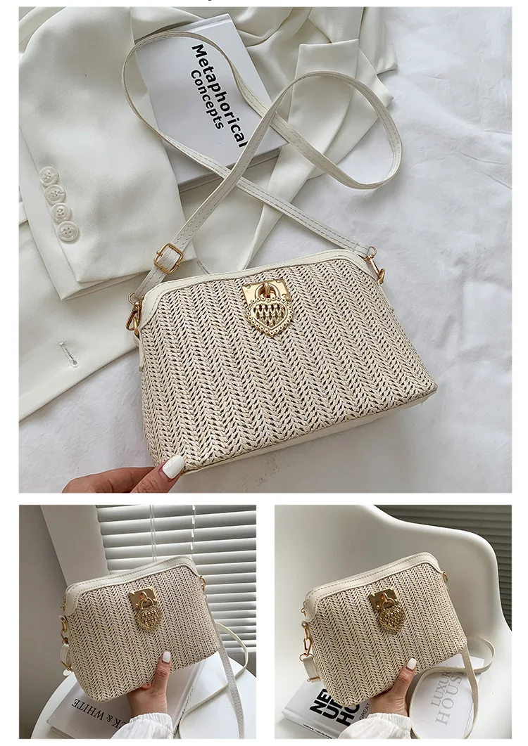 Fashioned Straw Crossbody Bags for Women 2021, with Beige Color
