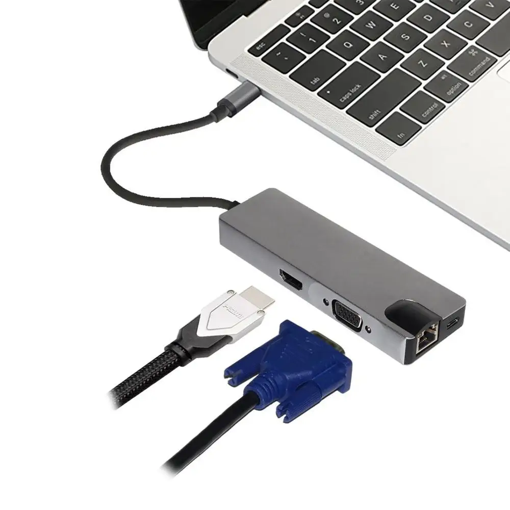 8 в 1 type C-2USB SD Micro SD LAN VGA HDMI USBC адаптер концентратор Расширение PD зарядная док-станция 1000 Мбит/с Rj45 OTG дисплей
