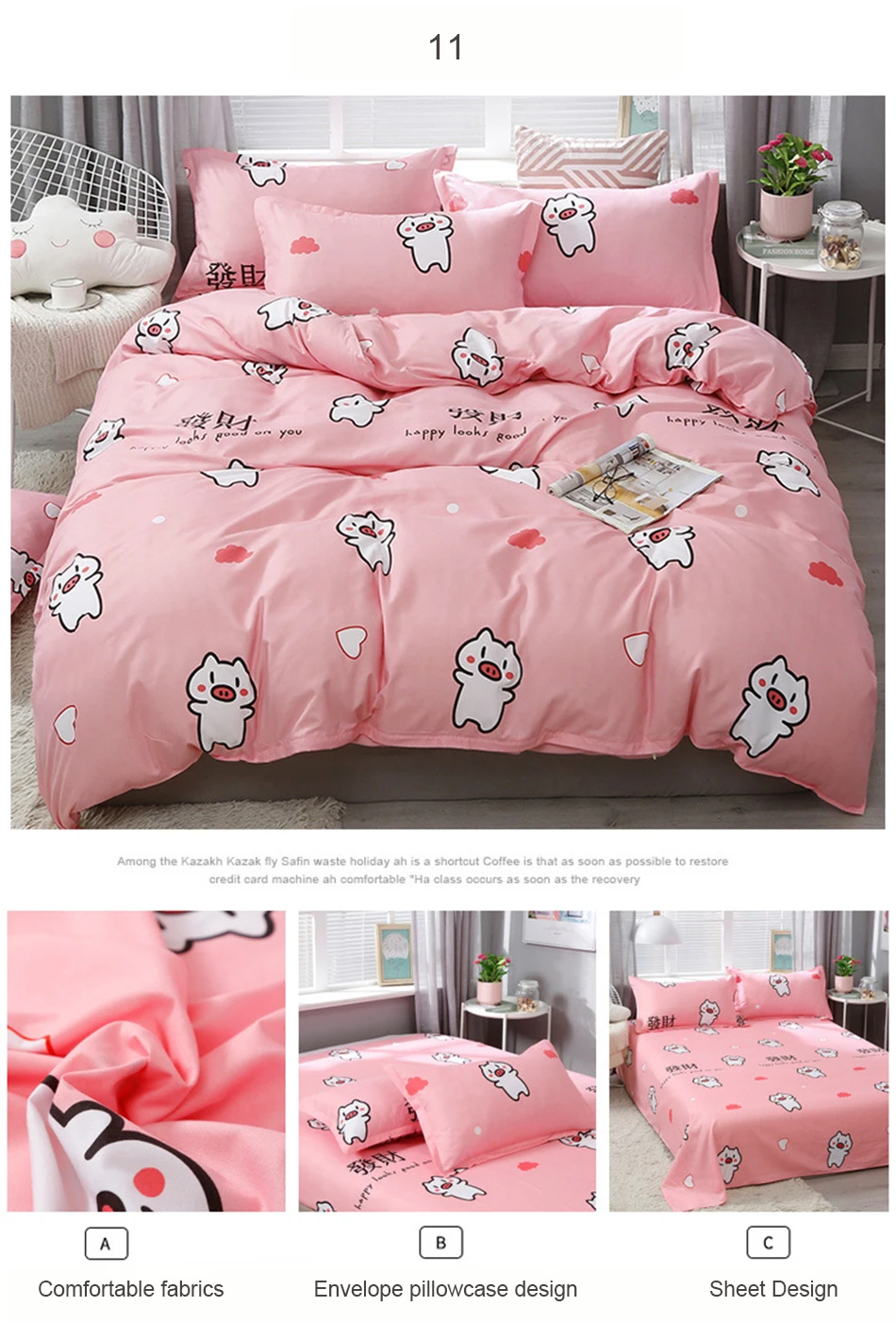 shabby chic bedding 3/4pcs Bedding Set Pink Strawberry Fashion Bed Sheets Queen Size Luxury Bedding Set bed Sheet Sets Duvet Cover Set King Size christmas duvet cover