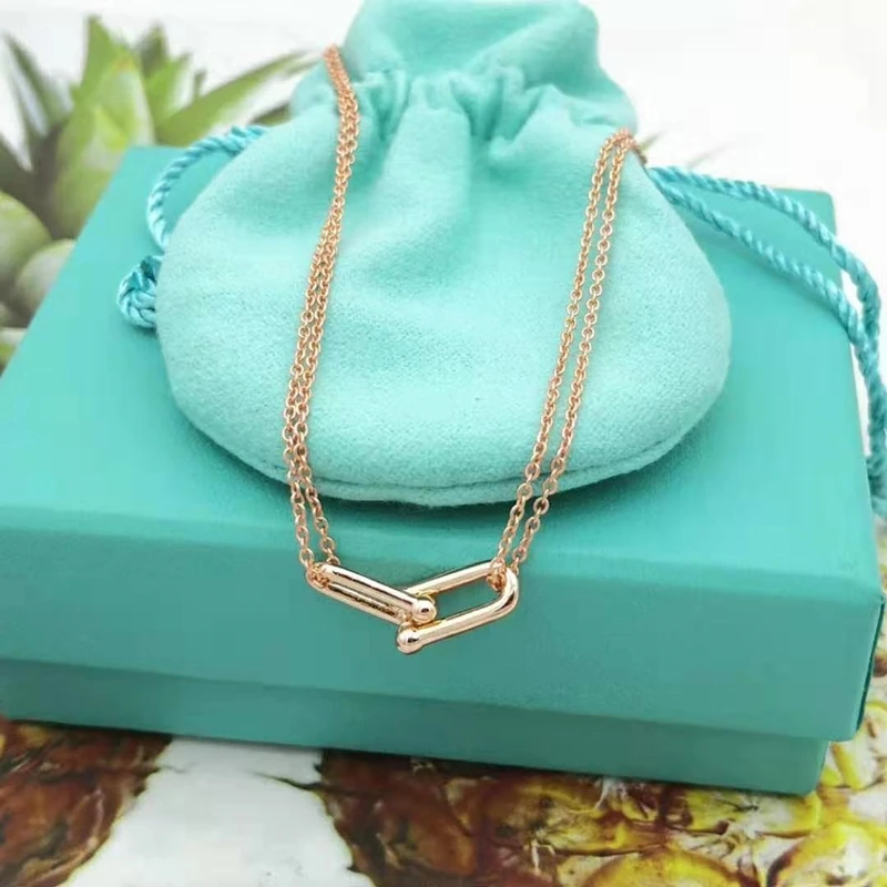 

SHINETUNG Original 1:1 S925 Sterling Silver Rose Gold U-Shape Trendy Western Style Necklace Women Logo Fine High-End Jewelry