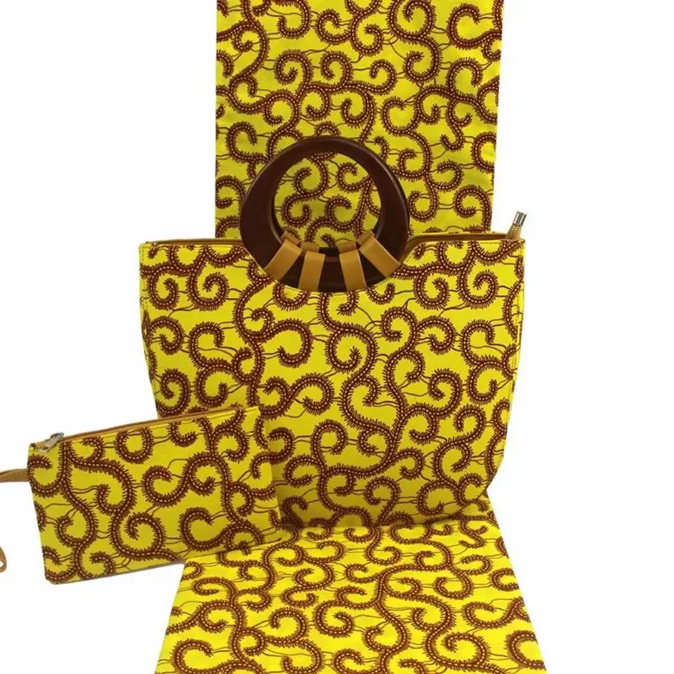 

Yellow African Tote Bag Set +Ankara Zipper Pouch With Matching African Ankara Fabric For Women YBGB-32