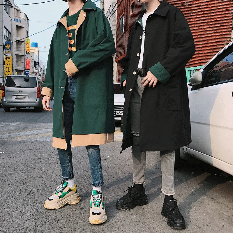 Winter New Trend Retro Men's Korean Version Of The Long Double-faced Loose Casual Harajuku Solid Color Wool Coat