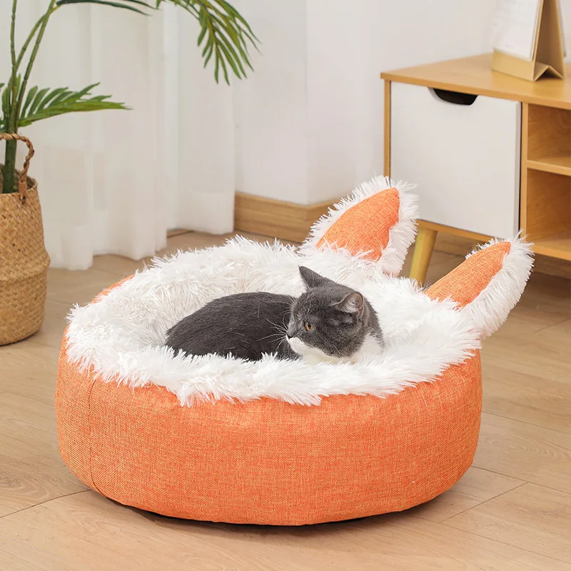 Cat Bed Long Plush Basket With Lovely Ears Calming Cat Beds Hondenmand