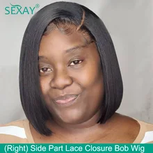 

Sexay Short Bob Human Hair Wigs Pre Plucked Side Part 12 Inch Malaysian Straight Middle Part 4x4 Lace Closure Bob Wigs Baby Hair