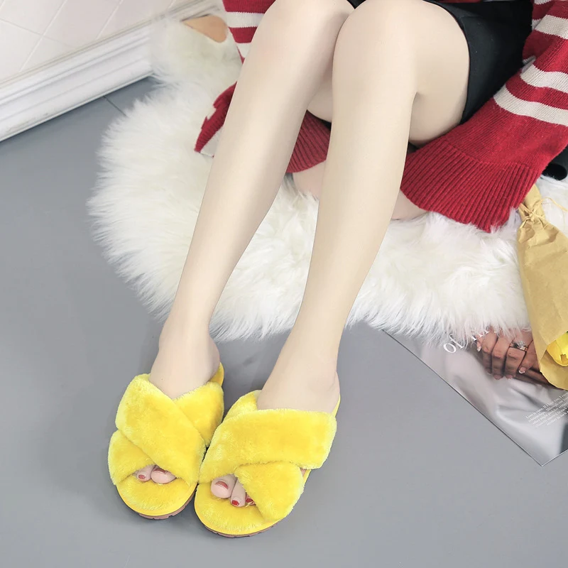 Women Slippers Indoor Shoes Winter Soft Home Slippers Plush Warm Non-slip Fur Shoes Flat Casual Female