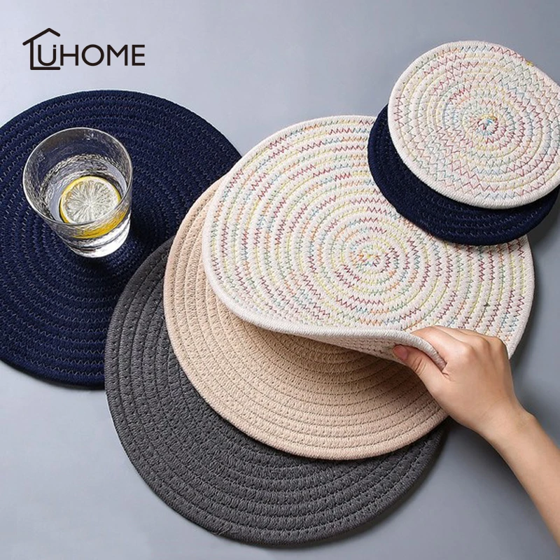 1pc Round Placemat Coaster Table Mat Cotton Linen Knitting Bowl Insulation Pad Non Slip Place Mat Kitchen Accessories Decoration 1pc Round Placemat Coaster Table Mat Cotton Linen Knitting Bowl Insulation Pad Non Slip Place Mat Kitchen Accessories Decoration