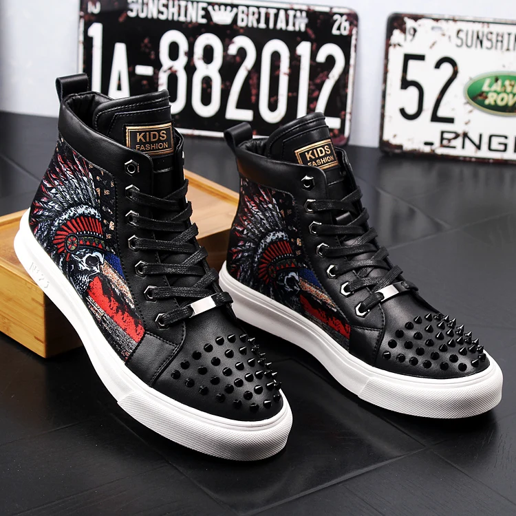 Мужские дизайнерские высокие кроссовки повседневная обувь с заклепками на