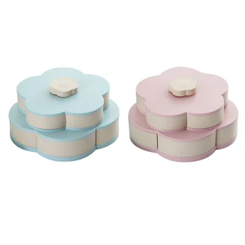 

Petal-Shape Rotating Snack Box Candy Tray Food Storage Box Wedding Candy Plates Double-Deck Dried Fruit Organizer Storage