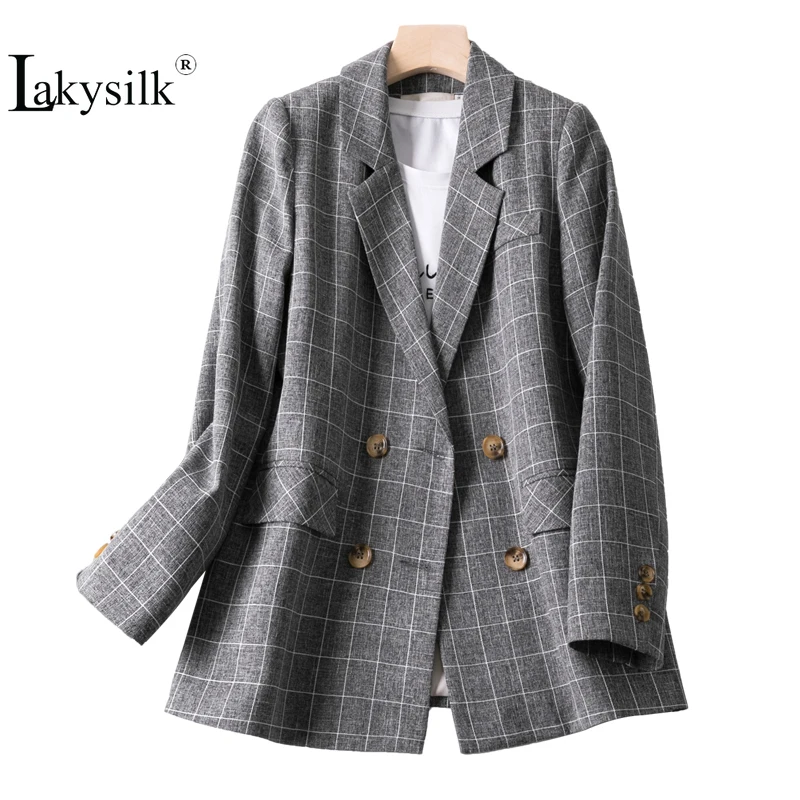 Винтажный двубортный блейзер в клетку, Женская куртка с прорезями и карманами, женский ретро костюм, пальто, Feminino, блейзеры, верхняя одежда для офисных дам