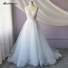 Lakshmigown иллюзия V шеи Кружева пляжные свадебные платья аппликации бисером Танк суд поезд Свадебные платья размера плюс