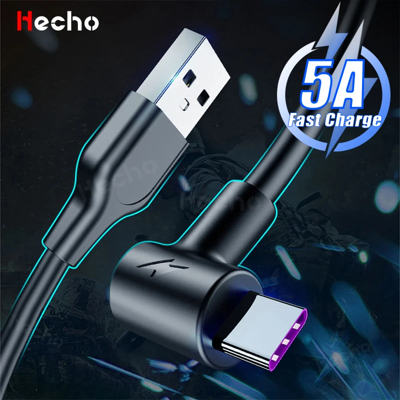 5A Кабель с разъемом USB Type-C 90 градусов Быстрое зарядное устройство для Huawei Honor 10 9X