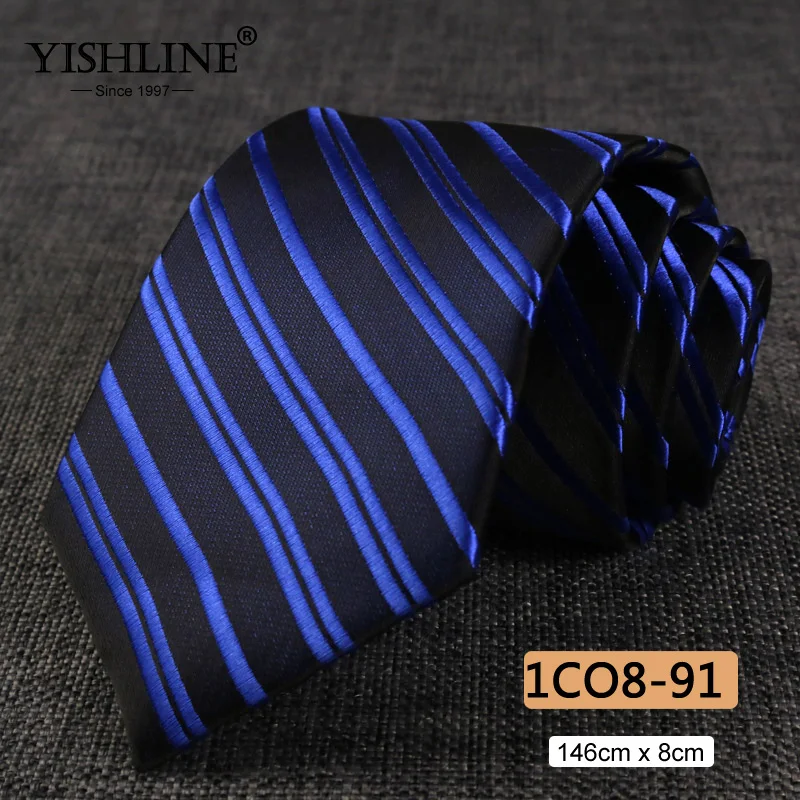 1CO8-91 YISHLINE, распродажа, 8 см, мужские галстуки, классический галстук, синий, для мужчин, в полоску, в клетку, серый, розовый, деловой галстук для жениха, свадебные аксессуары - Цвет: 1CO8-91