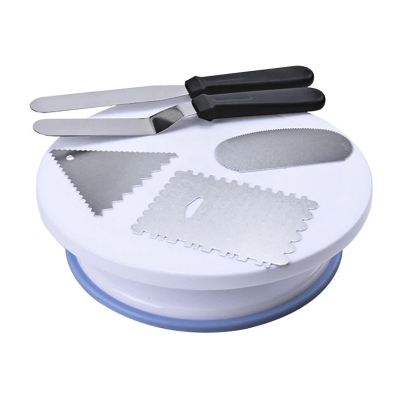 ABSS-7Pcs/набор, пластиковый поворотный стол для торта, вращающийся пластиковый нож для торта, для украшения теста, 10 дюймов, кремовая подставка для пирожных, поворотный стол для торта