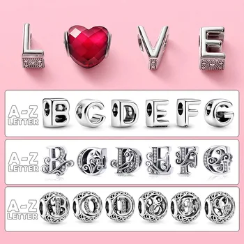 925 sterling silver charm 26 letters A-Z charm bead Fit Original Pandora Bracelet for women fashion DIY jewelry gift