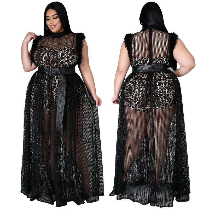 Plus Size Black Dress Summer 2021 Wholesale Dropshipping Leopard Print