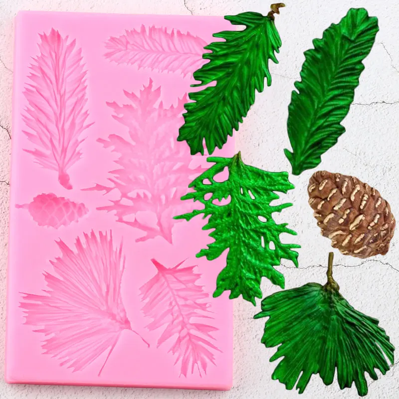 

Pine Branch Leaves Border Silicone Molds Pine Cone Christmas Cake Decorating Tools Cupcake Topper Fondant Candy Chocolate Moulds