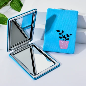 

Mini Blue Pocket Makeup Tool Fashion New Square Compact Mirrors Women Beauty Hand Mirror Double-sided Magnifying Ladies