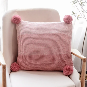 

45x45cm Autumn Winter New Simple Cotton Woollen Hanging Ball Pillowcase Sofa Cushion Cover Home Decor