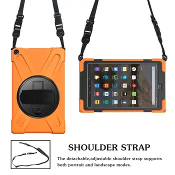 

360 Rotation Hand Strap Kickstand Silicone Tablet Case for Amazon Kindle Fire HD 10(2017/2018/2019) Protective Case With Lanyard