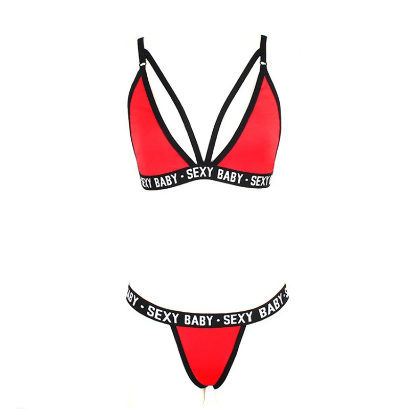 2020 Sexy Lingerie Sets Women Fashion Alphabet Print Solid G-String Underwear Set Outdoor Sport Sexy Nightwear Push Up Bra Set sheer bra and panty sets