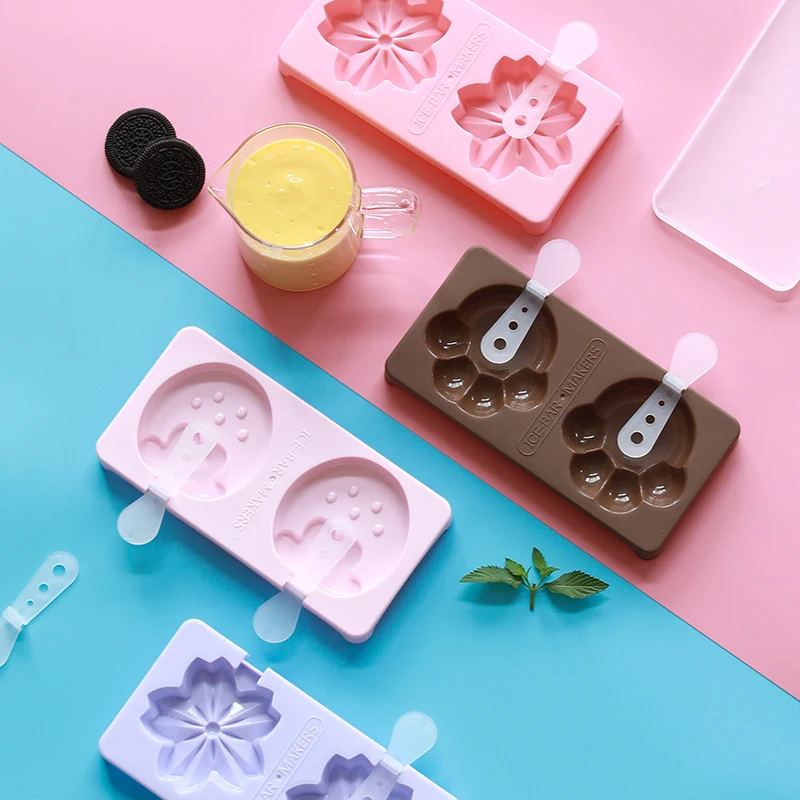 2 Cell Big Size Silicone Ice Cream Mold Molds DIY Homemade Dessert Freezer Fruit Juice Maker Mould with Sticks | Дом и сад
