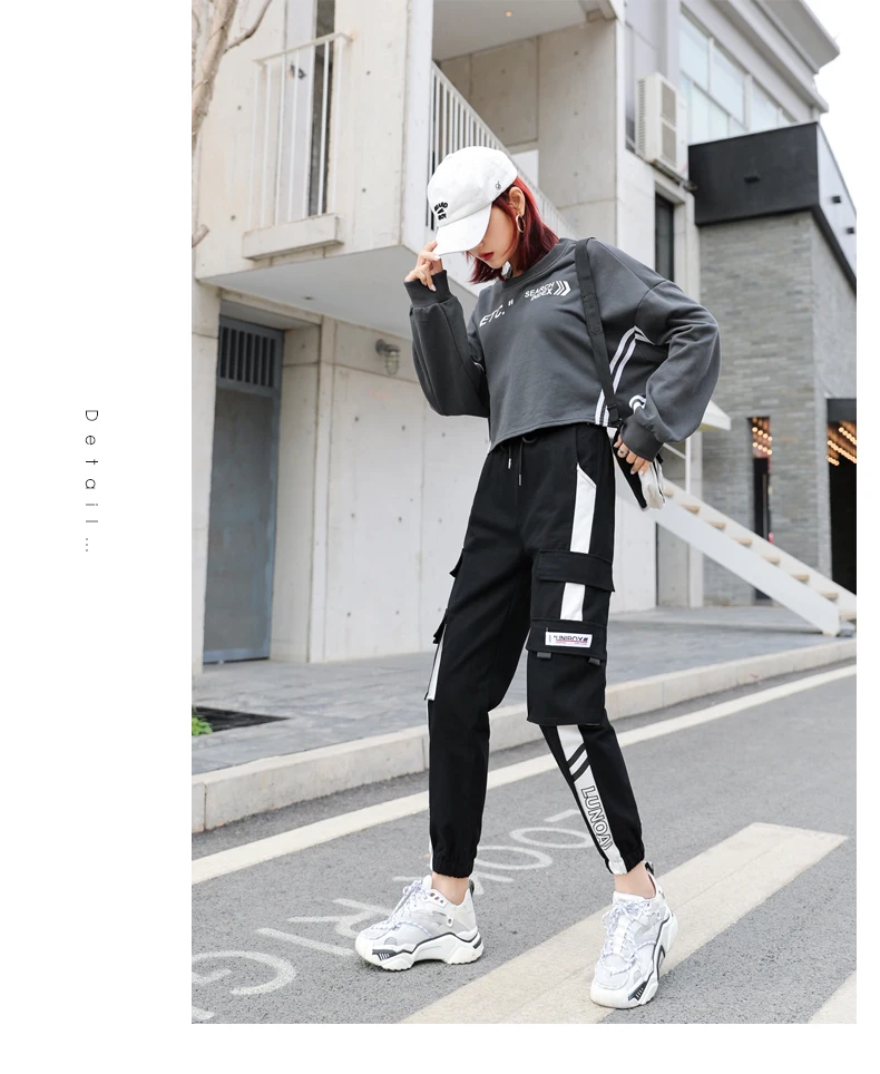 NEW 2020 HOT Women'Pants High Waist pants Big Pockets Cargo pants Baggy Tactical Trouser Loose Streetwear hip hop joggers pants