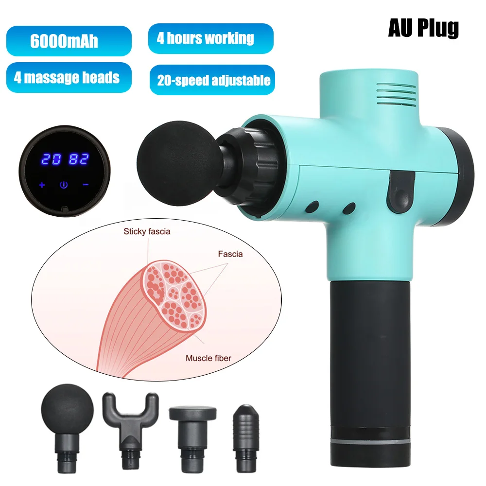 Light blue AU Plug Домашнее использование интегрированного тела фитнес-Релакс оборудование 12 В Электрический мышечный массажер портативный ударный Вибрационный мощный массажный пистолет - Цвет: Light blue AU Plug