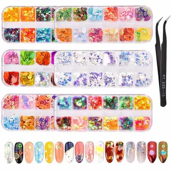 

24 Colors Nail Art Decoration Nail Tools Set Shell Glitter Cellophane Sequins Irregular Paper Powder Manicure Sticker DIY Tips