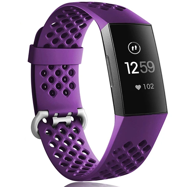 Фиолетовый Силиконовый ремешок для Fitbit Charge 3 спортивный ремешок для часов дышащий браслет для Fitbit Charge 3 разных цветов маленький большой - Цвет: Фиолетовый