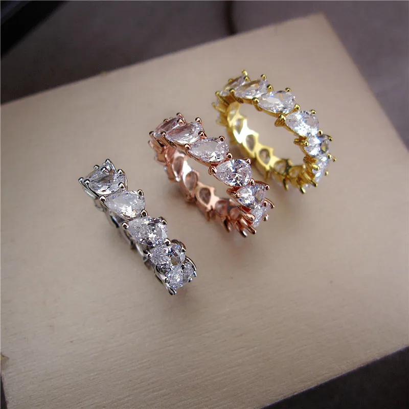 Водопада Мода AAA кубический цирконий каплевидные камни Кольцо медь базовый