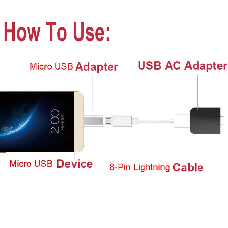 

8-Pin Female To Micro USB Male Adapter Converter For LG Xiaomi Huawei