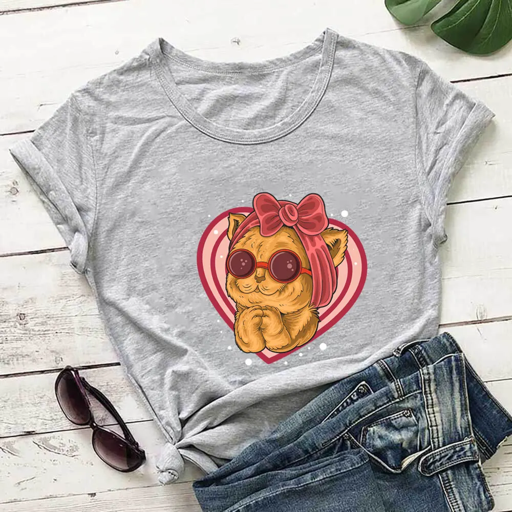

Lovely Cat 100%Cotton Women T Shirt Unisex Funny Summer Casual Short Sleeve Top Cat Mom Shirt Pet Lover Tee Valentine's Day Gift