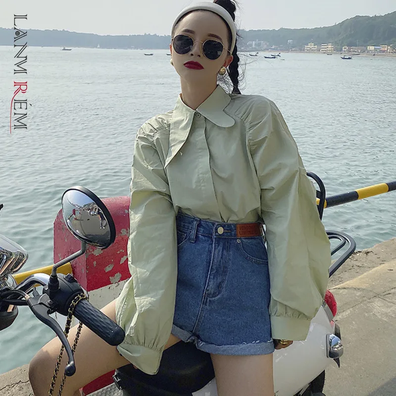 LANMREM женская зеленая однобортная блузка с разрезом большие размеры новая рубашка