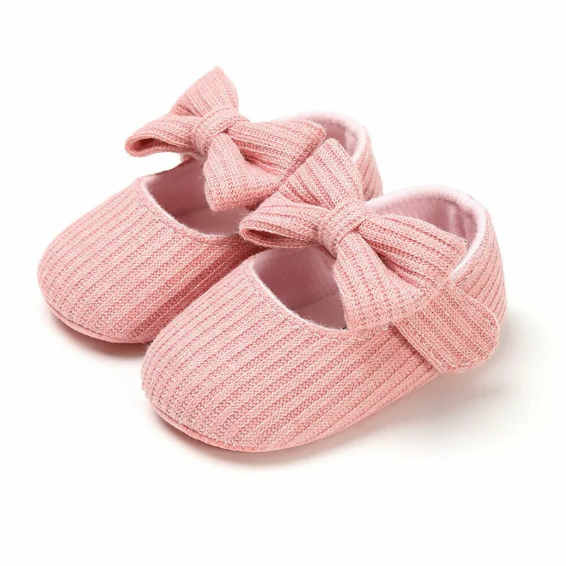Imcute; очаровательные тапочки для младенцев; Повседневная вязаная обувь для маленьких мальчиков и девочек; милые Нескользящие тапочки с бантиком для малышей - Цвет: Розовый