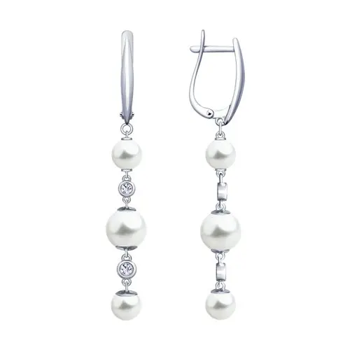 Серьги SOKOLOV из серебра с жемчугом Swarovski и фианитами
