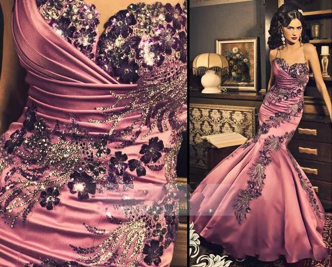 

2018 Formal Evening Kaftan Arabic Dubai Sexy Spaghetti Strapless Sequins Beaded Prom Party Pageant mother of the bride dresses