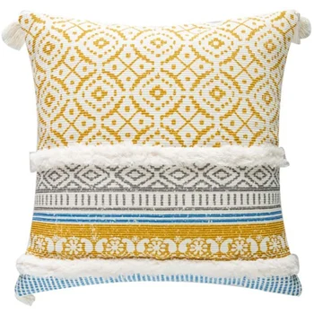 

Sofa Pillowcase Modern Moroccan Style Tassel Pillowcase, Bedroom Car Hotel Accent Decorative Pillow, 18X18 Inches