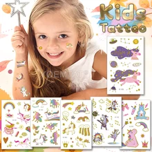 

Golden Shiny Kids Tattoo Cute Cartoon Unicorn Pink Purple Colorful Waterproof Temporary Tatto Stickers Child Body Art Fake Tatoo