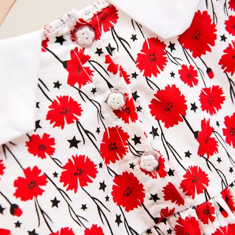 Платье для новорожденных девочек; сезон весна-осень; дышащие хлопковые платья с длинными рукавами и воротником-куклой; Платья с цветочным принтом для малышей