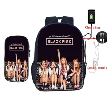 

Blackpink Lisa 2Pcs/Sets Laptop School Backpack for Teenage Girls Boys Jennie Rose USB Charge Travel Rucksack with Pencil Box