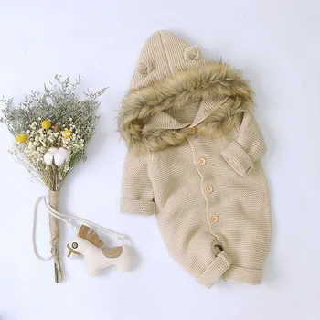 

0-24M Newborn Kid Baby Boy Girl Sweater Winter Warm Thick Romper Hooded Long Sleeve Jumpsuit Cute Sweet Children Sweater