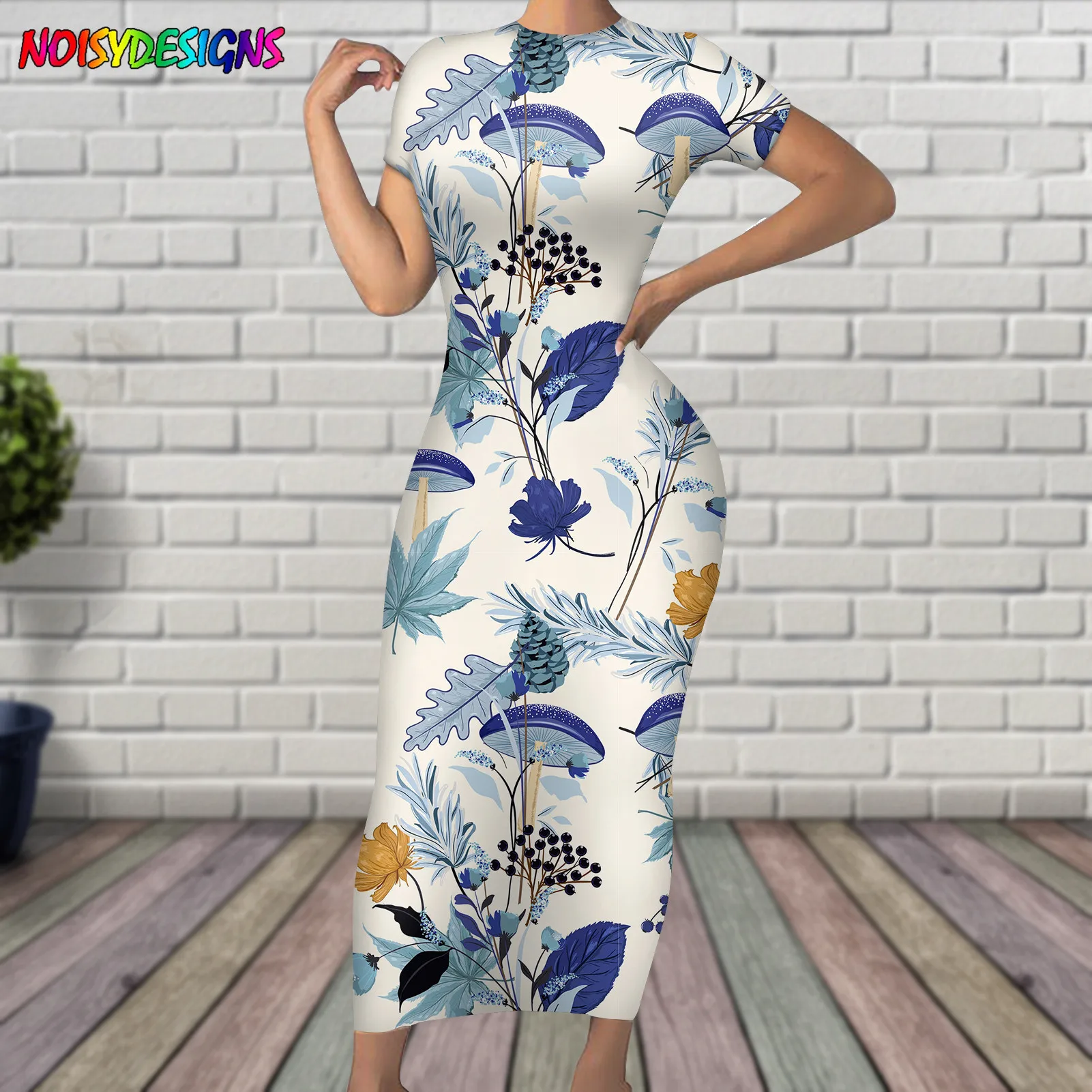 

NOISYDESIGNS Dress Summer Women Bodycon Sundress Forest Mushroom Printing Woman's Dress Soft Dresses For Women Dropshipping