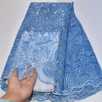 

Bridal Net Lace Fabric High Quality African Sequins Tulle Mesh Lace Fabric Embroidery French Lace Fabric Party Dress For 5Yards