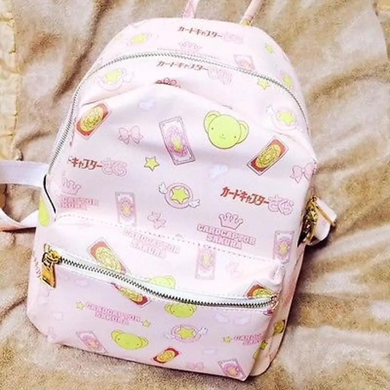 

Card Captor Sakura Kinomoto Star Japan Anime Printed PU Leather Backpack School Bags Bookbag Shoulder Pink Zipper Rucksack Bag
